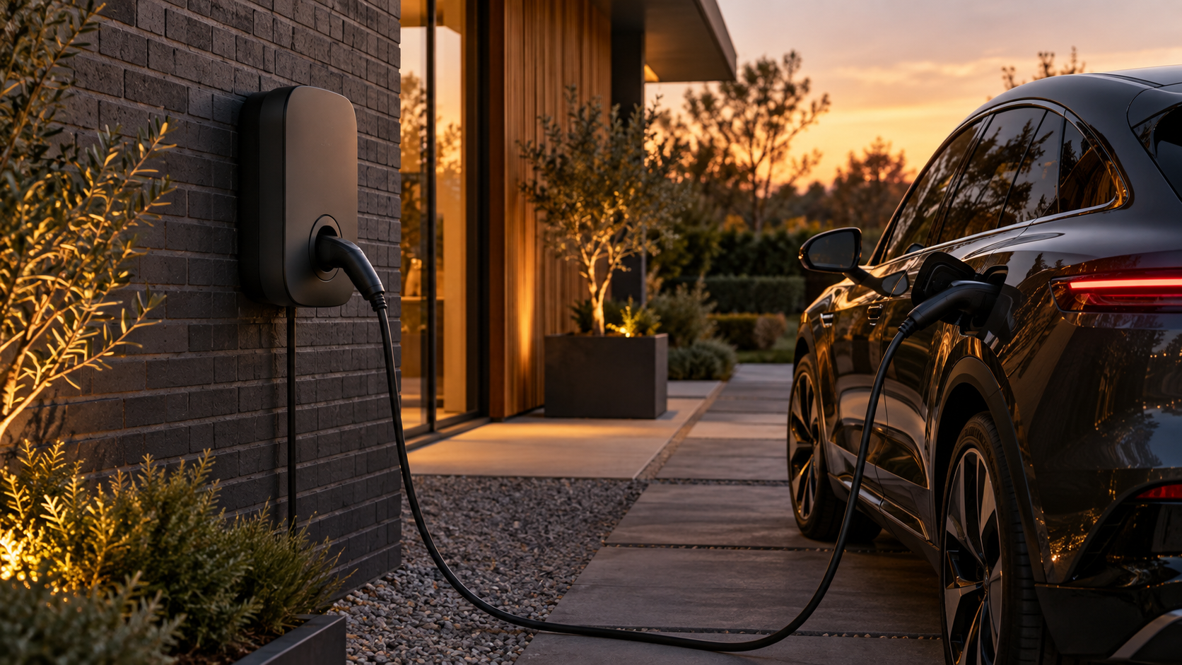 Elektrische auto bij een laadpaal